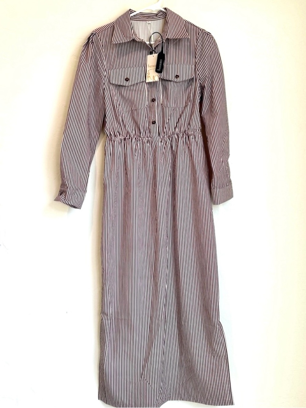 Modesees Striped Long Sleeve Maxi Shirt Dress